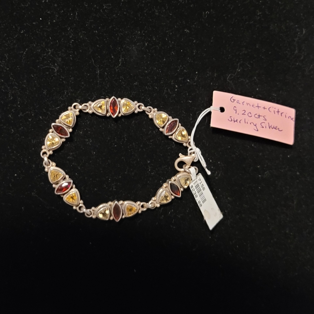 Gorgeous Garnet & Citrine Sterling Silver Bracelet